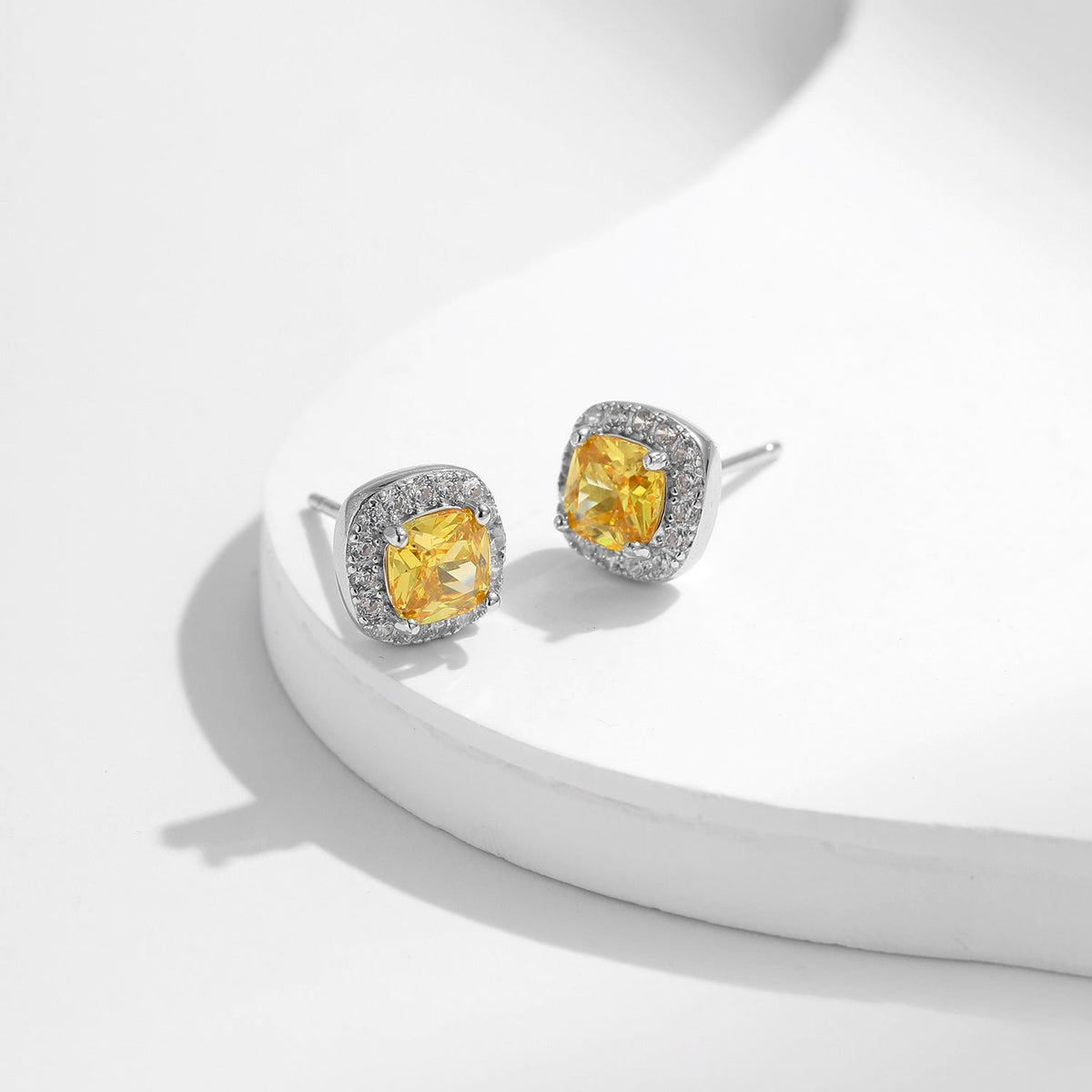 Geometric Square Cubic Zirconia Stud Earrings in Sterling Silver
