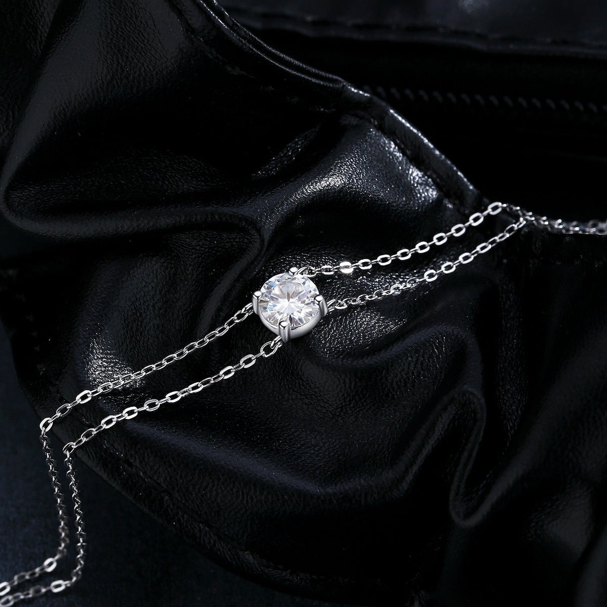 Round D-Color VVS1 Moissanite Single-Stone Double-Layer Bracelet in Sterling Silver