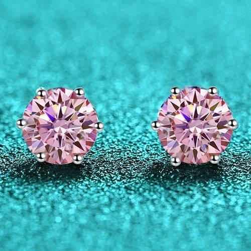 S925 Colorful Moissanite & CZ Classic 6-Prong Stud Earrings For Men Women Gift