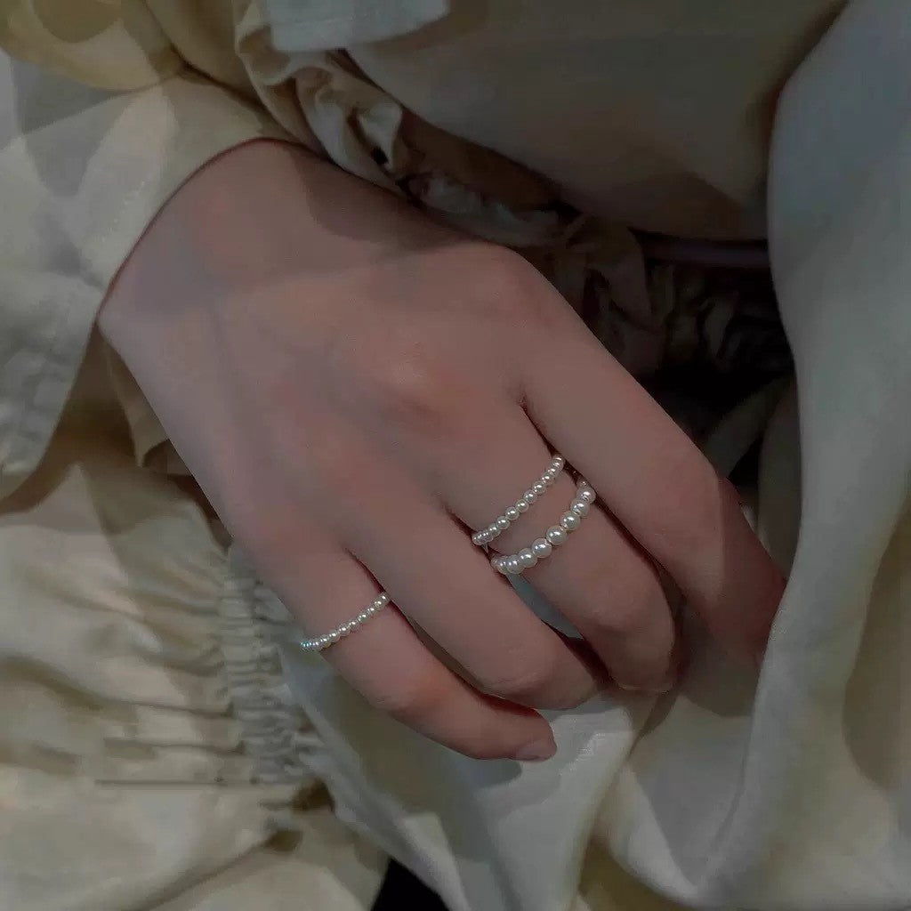 Women's Gentle Very Thin Glass Pearl Gilded Cold Rings