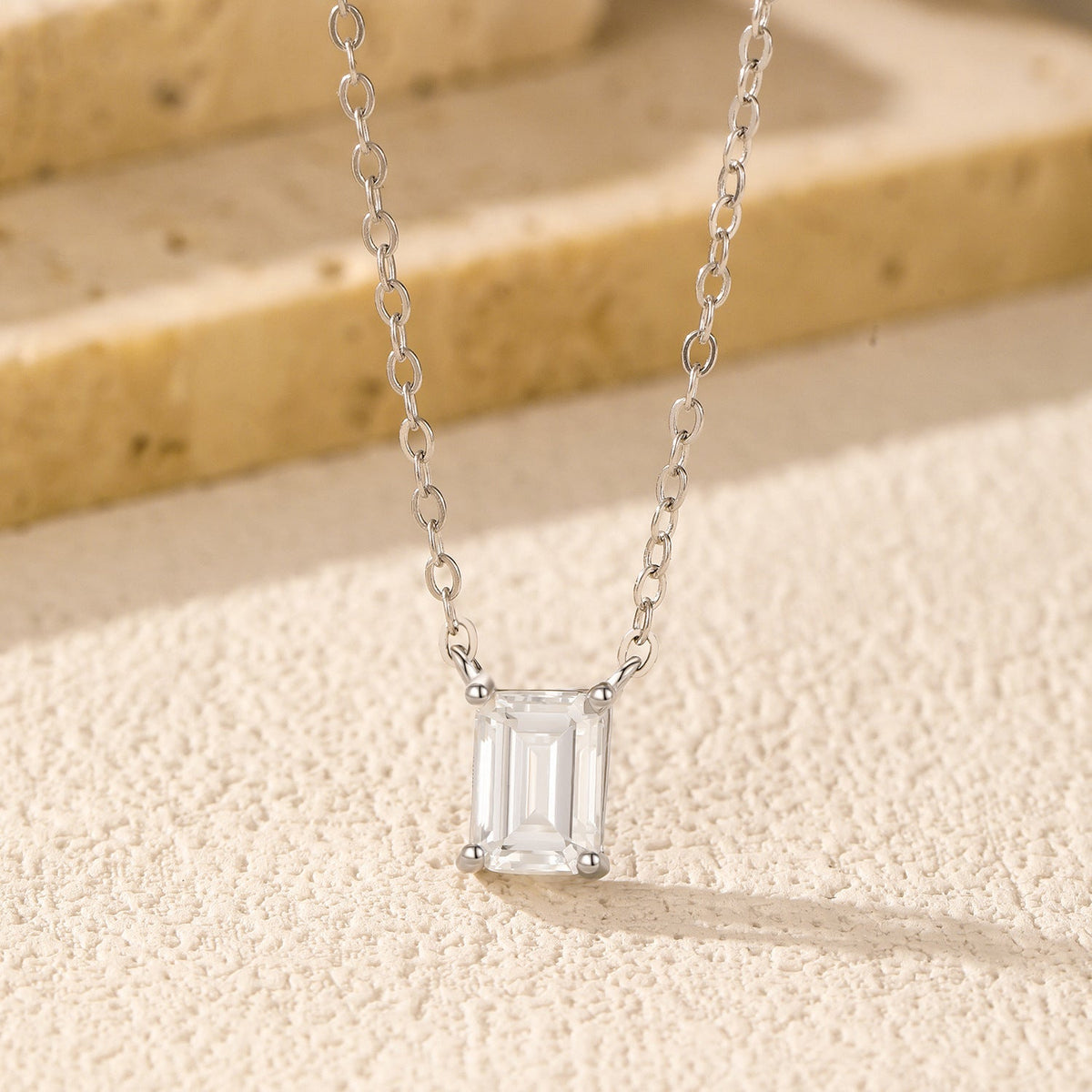 Emerald-Cut D-Color VVS1 Moissanite Pendant Necklace in Sterling Silver – Geometric Locket Style