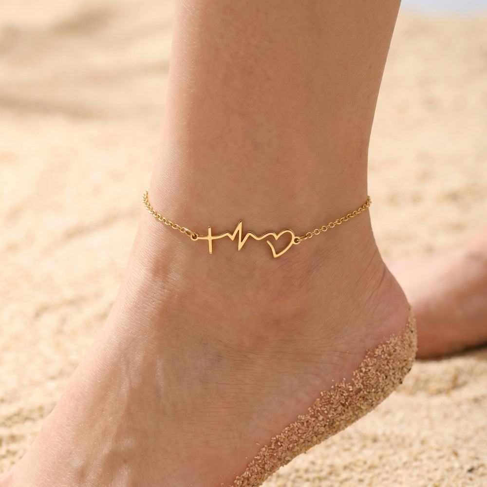 Women's Fashion Style Stainless Steel Line Ecg Anklets