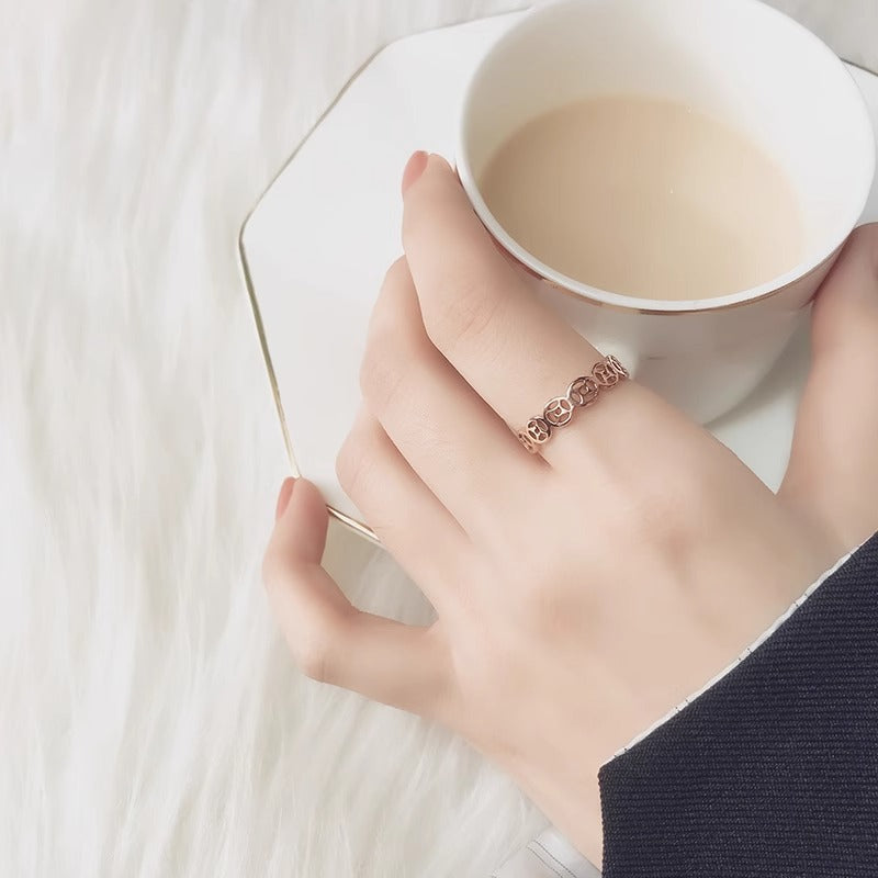Coins Female Simple Ethnic Style Titanium Steel Hand Jewelry Rings