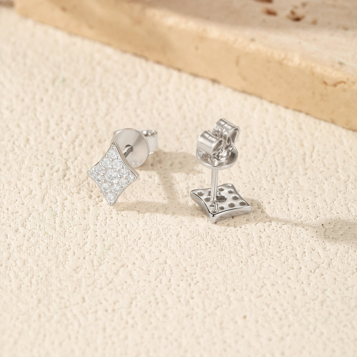 Diamond-Cut Diamond Square Stud Earrings in Sterling Silver