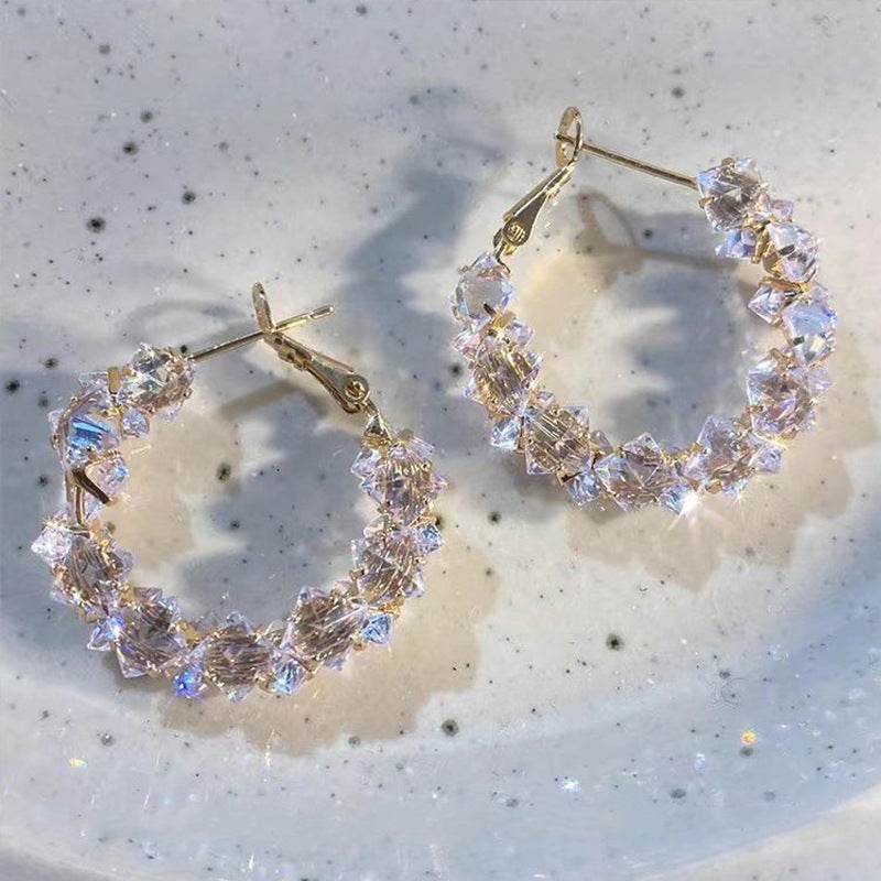 Dazzling Irregular Crystal Circle Hoop Earrings with S925 Sterling Silver Post, New Trend Elegant Geometry Earrings for Women Gifts | Cubic Zirconia