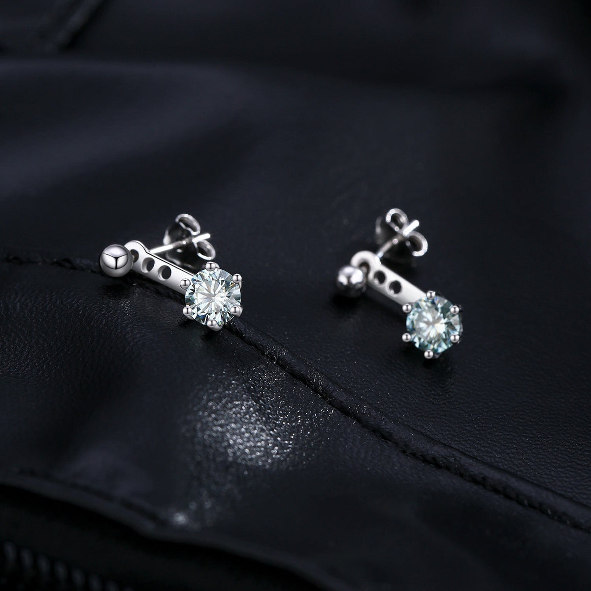 Geometric Blue-Green D-Color VVS1 Moissanite Stud Drop Earrings in Sterling Silver – Two-Way Wear Design