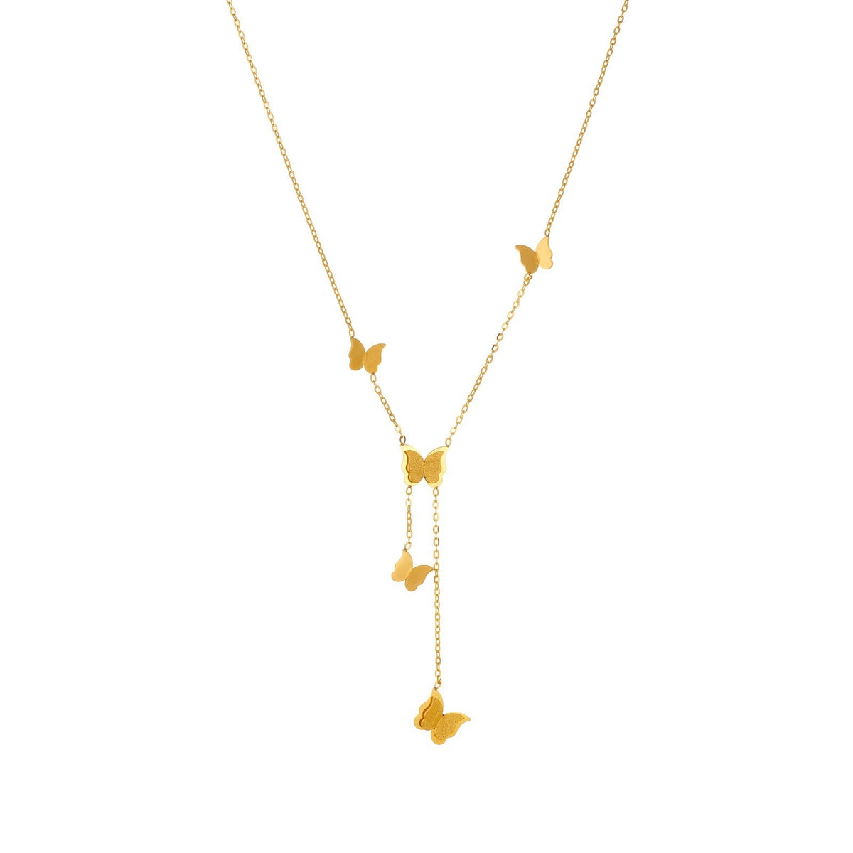 Women's Three-dimensional Five Butterflies Accessory Tassel Chain Stainless Steel Gold-plated Clavicle Necklace