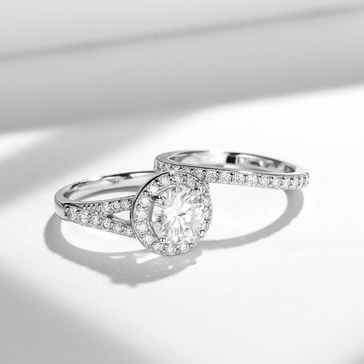 Moissanite Stackable Ring Set – 1.5ct Center Stone + 0.83ct Accent Stones, 7.5mm Round Brilliant, Sterling Silver with 18K Gold Plating