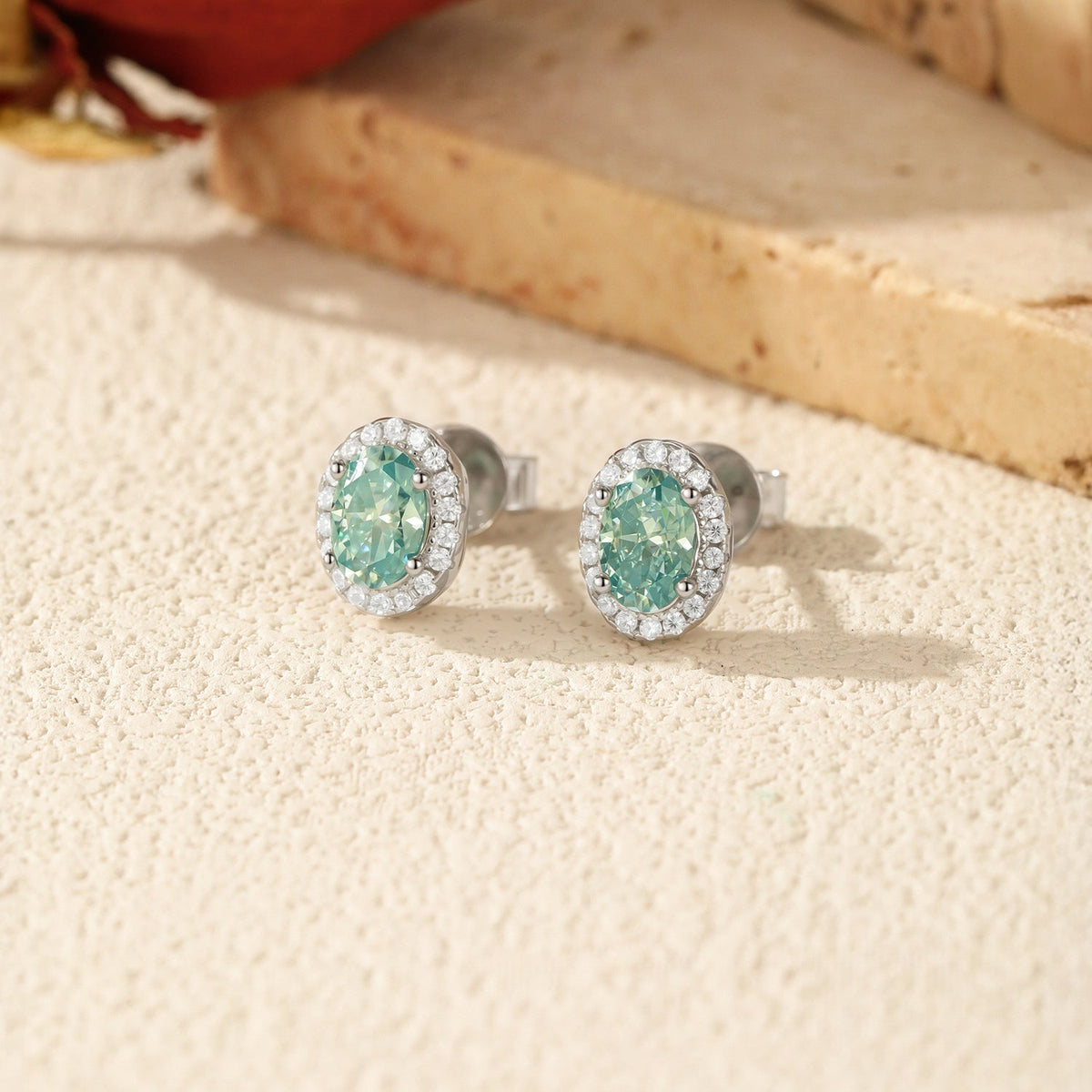Oval Green D-Color VVS1 Moissanite Stud Earrings in Sterling Silver – Audrey Hepburn-Inspired Minimalist Jewelry