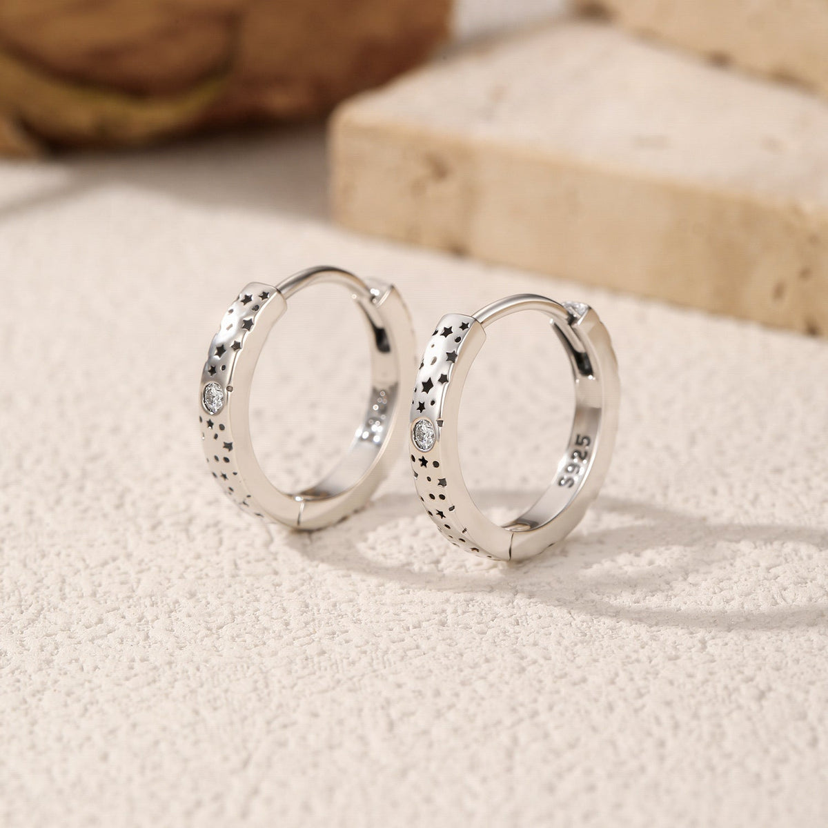 Star-Shaped D-Color VVS1 Moissanite Hoop Earrings in Sterling Silver – Minimalist Geometric Jewelry