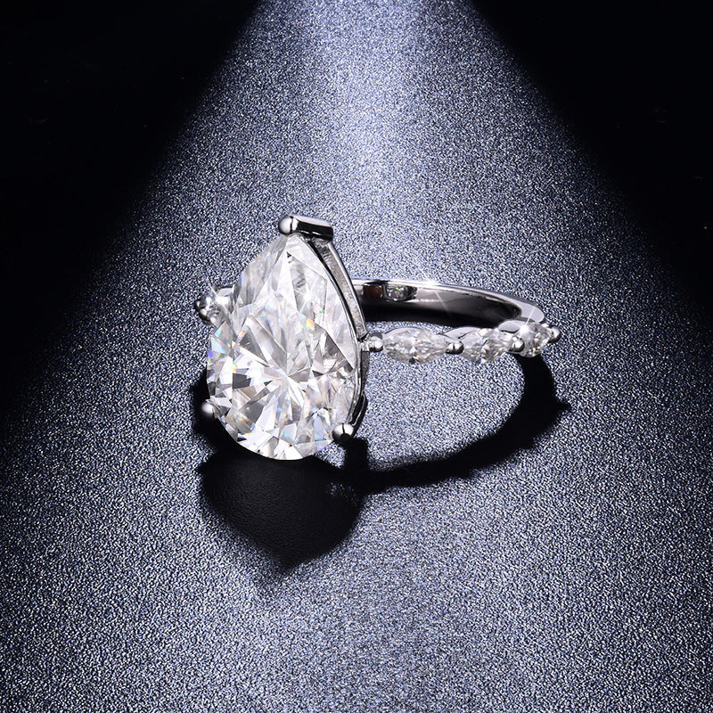 D-Color VVS1 Moissanite Teardrop Engagement Ring — 5-Carat Brilliant Cut in 925 Silver with 18K Gold Plating