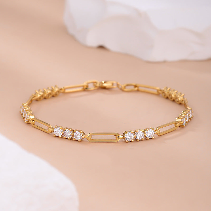 Moissanite Bracelet in White Gold or Yellow Gold – 3mm Round Brilliant Stones, Modern Minimalist Design