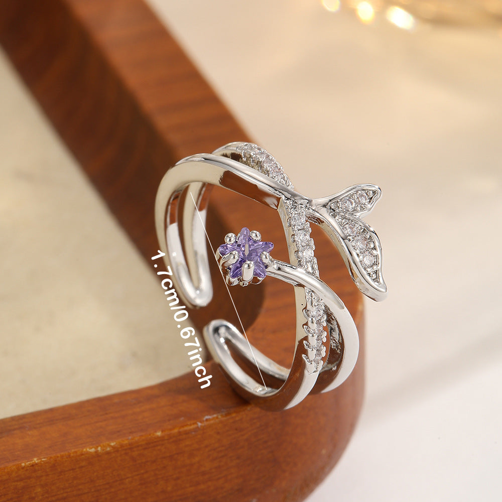 Diamond Cross Female Simple Fresh Fashion Rings