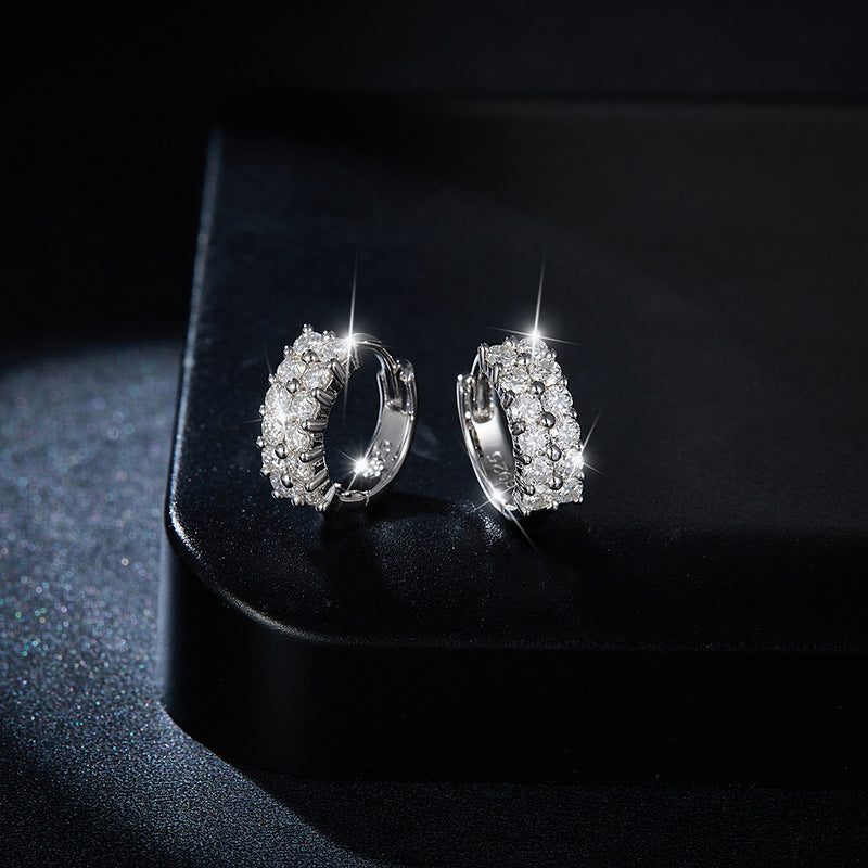 Double-Row Full-Pavé D-Color VVS1 Moissanite Stud Earrings in 18K Gold-Plated 925 Sterling Silver