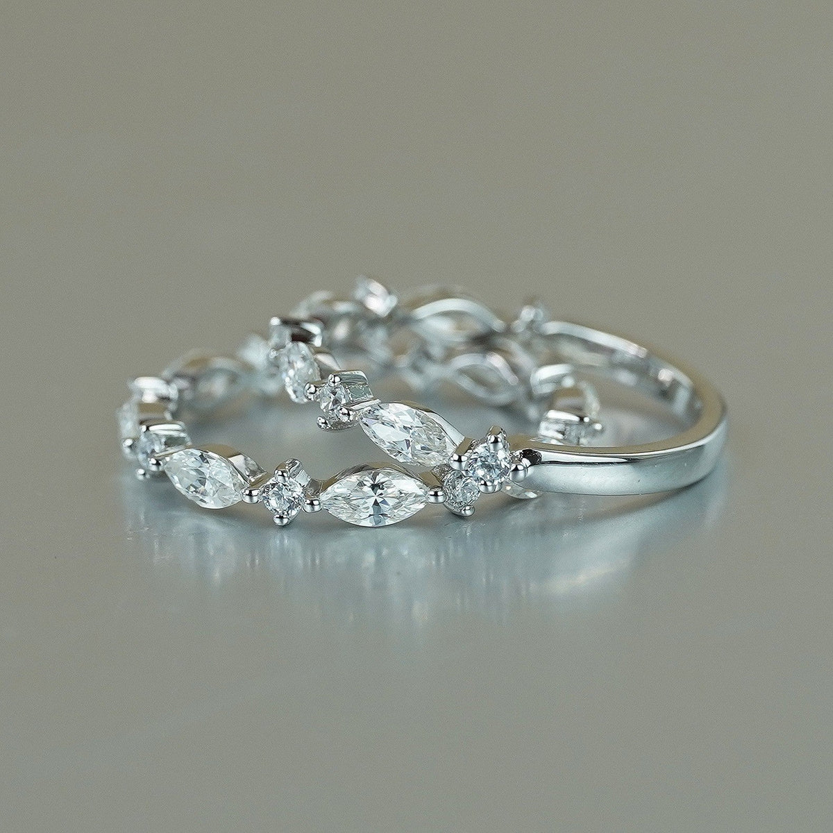 Marquise-Cut Moissanite Half-Hoop Ring in Sterling Silver with 18K Gold Plating