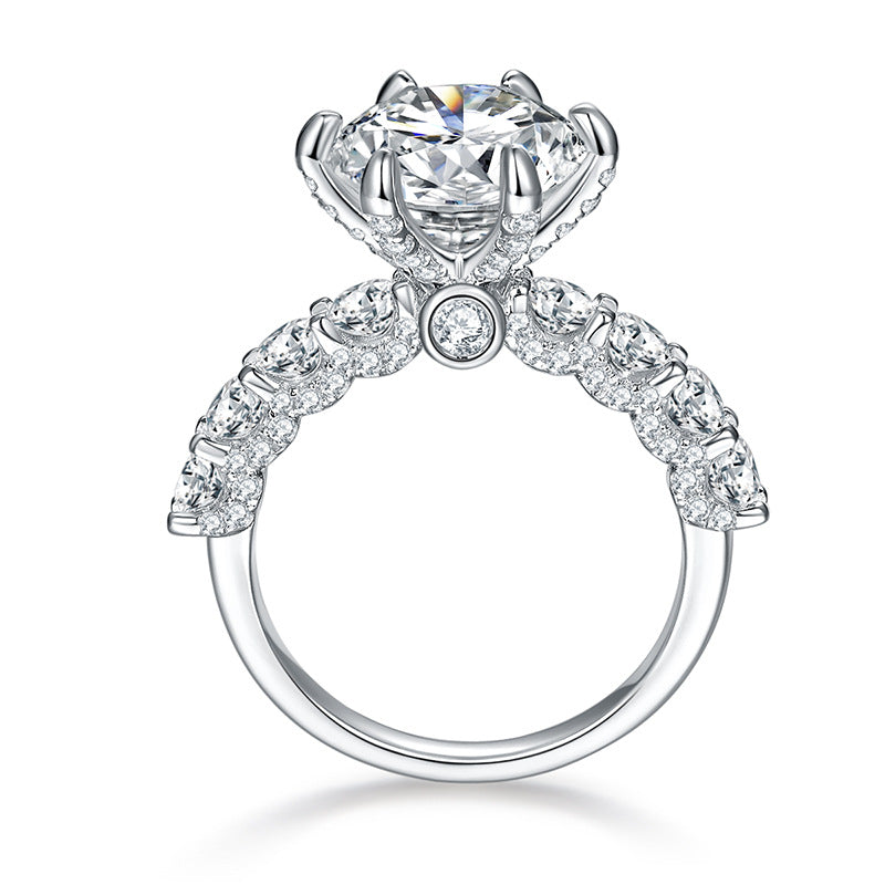 Sparkle Burst Moissanite Ring – 5ct Center Stone with Brilliant Side Stones, Premium Silver Band