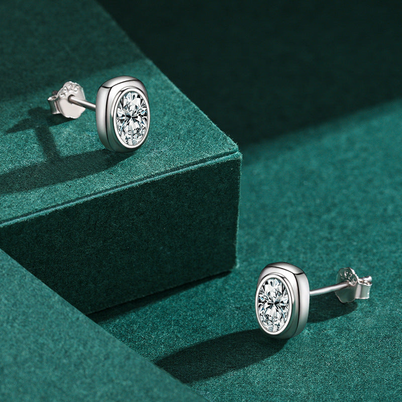 Geometric Square Sterling Silver Stud Earrings with Simulated Diamonds