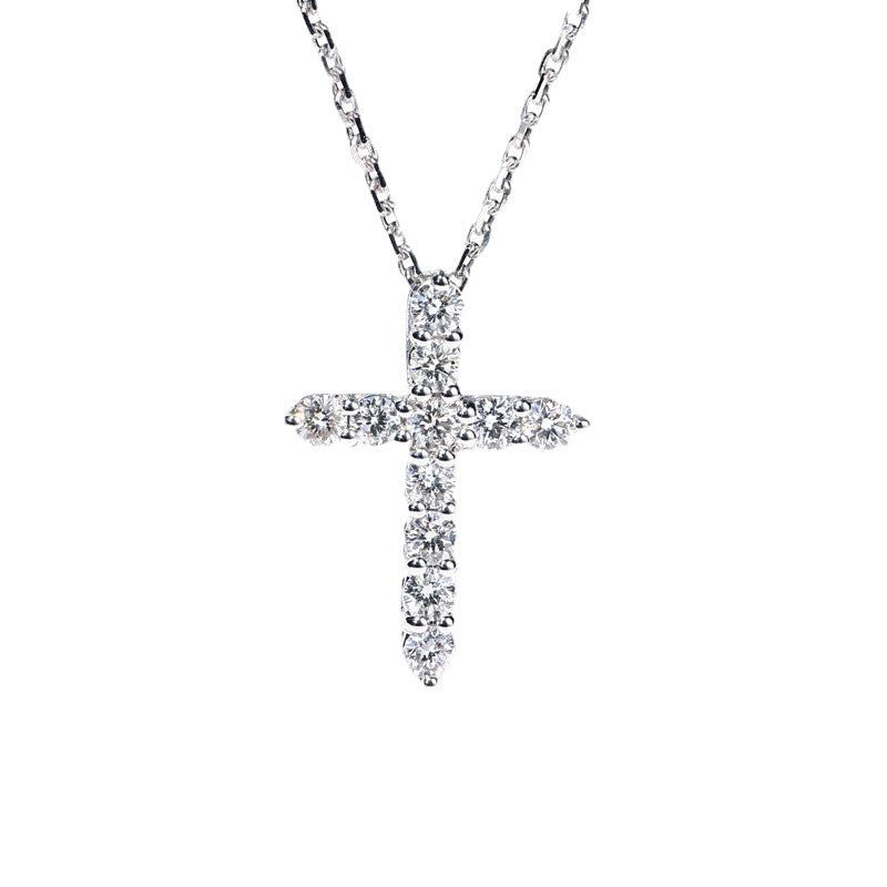 White Gold Cross Necklace with Brilliant 2.8mm Moissanite Stones