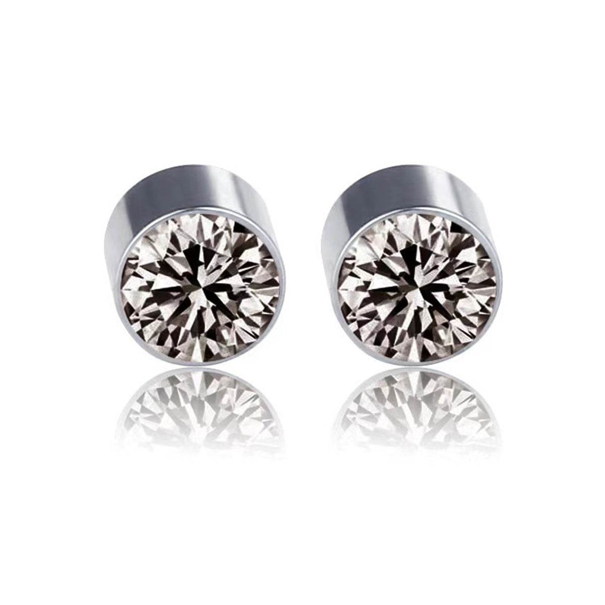 Magnetic Round Stud Earrings for Men Women, Multicolor Non-Piercing Clip On CZ Studs, 6mm Stainless Steel