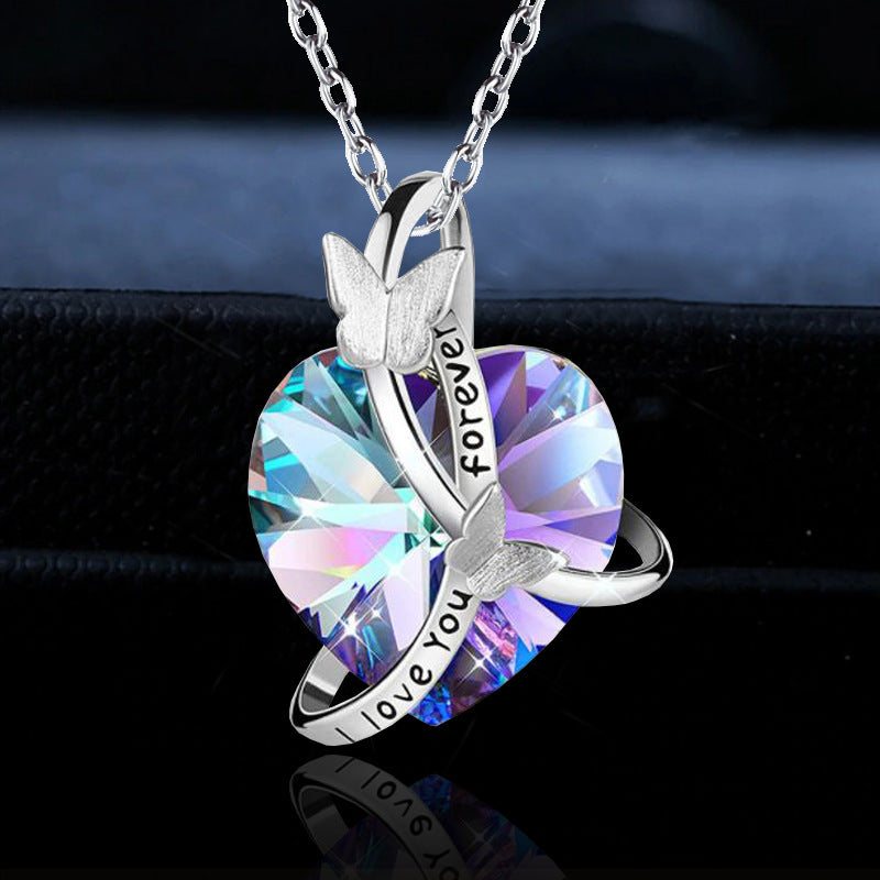 Temperament Lettering Butterfly Heart-shaped Crystal Valentine's Necklaces