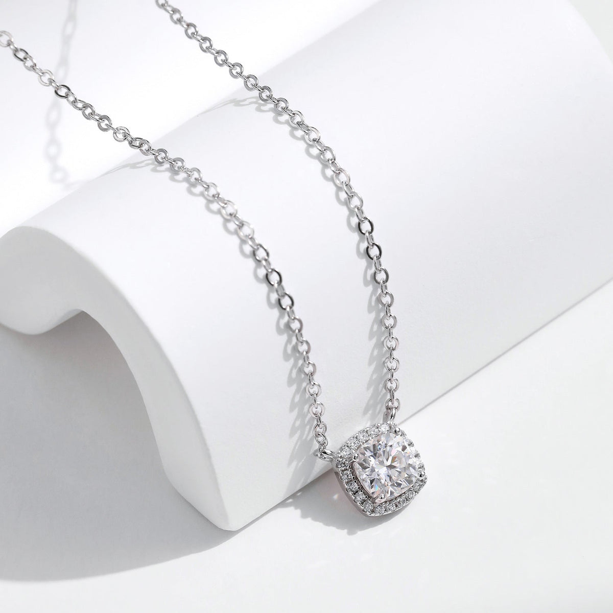Square-Cut D-Color VVS1 Moissanite Pendant Necklace in Sterling Silver – Minimalist Clavicle Chain