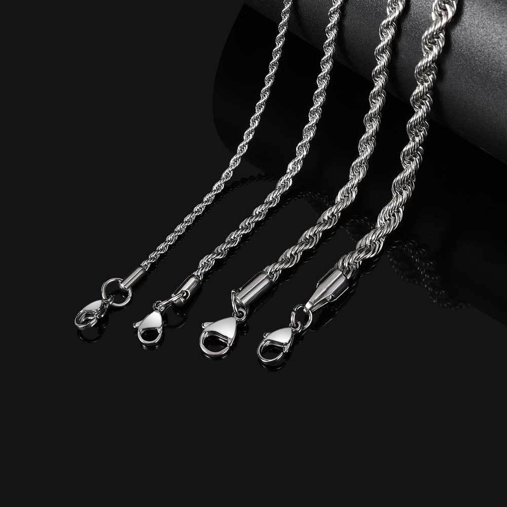 Twisted Rope Chain Necklace in Stainless Steel – Hip Hop Style Unisex Jewelry