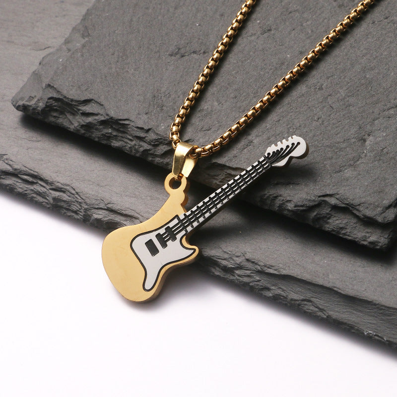 Men's Hip Hop Stainless Steel Guitar Street Necklaces