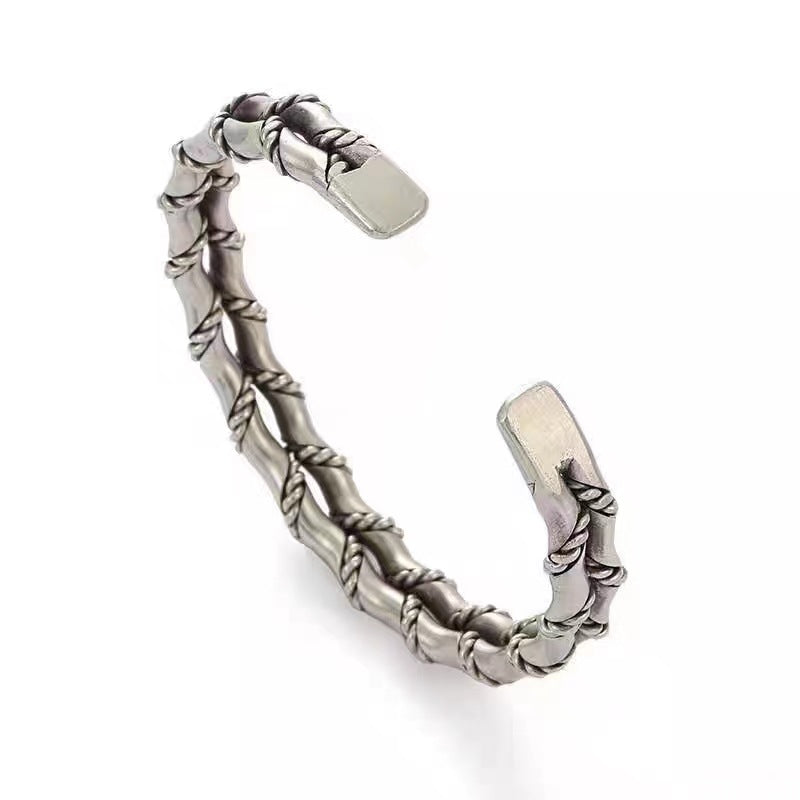 Men's Thailand Hand-woven Bamboo Personality Vintage Thai Sier Opening Bracelet