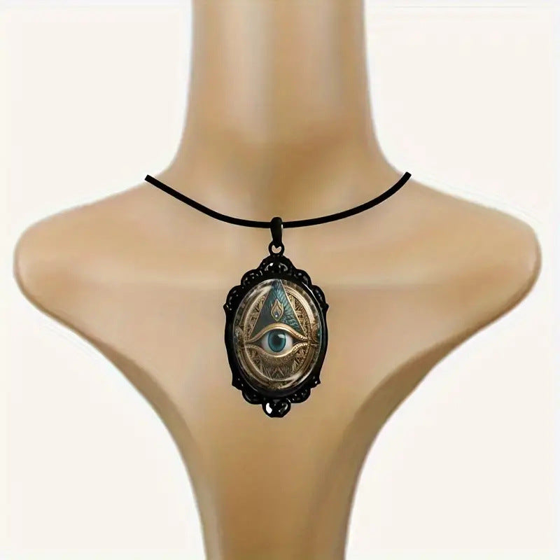 Piece Fashion Elegant Eye Pattern Black Frame Glass Romantic Necklace