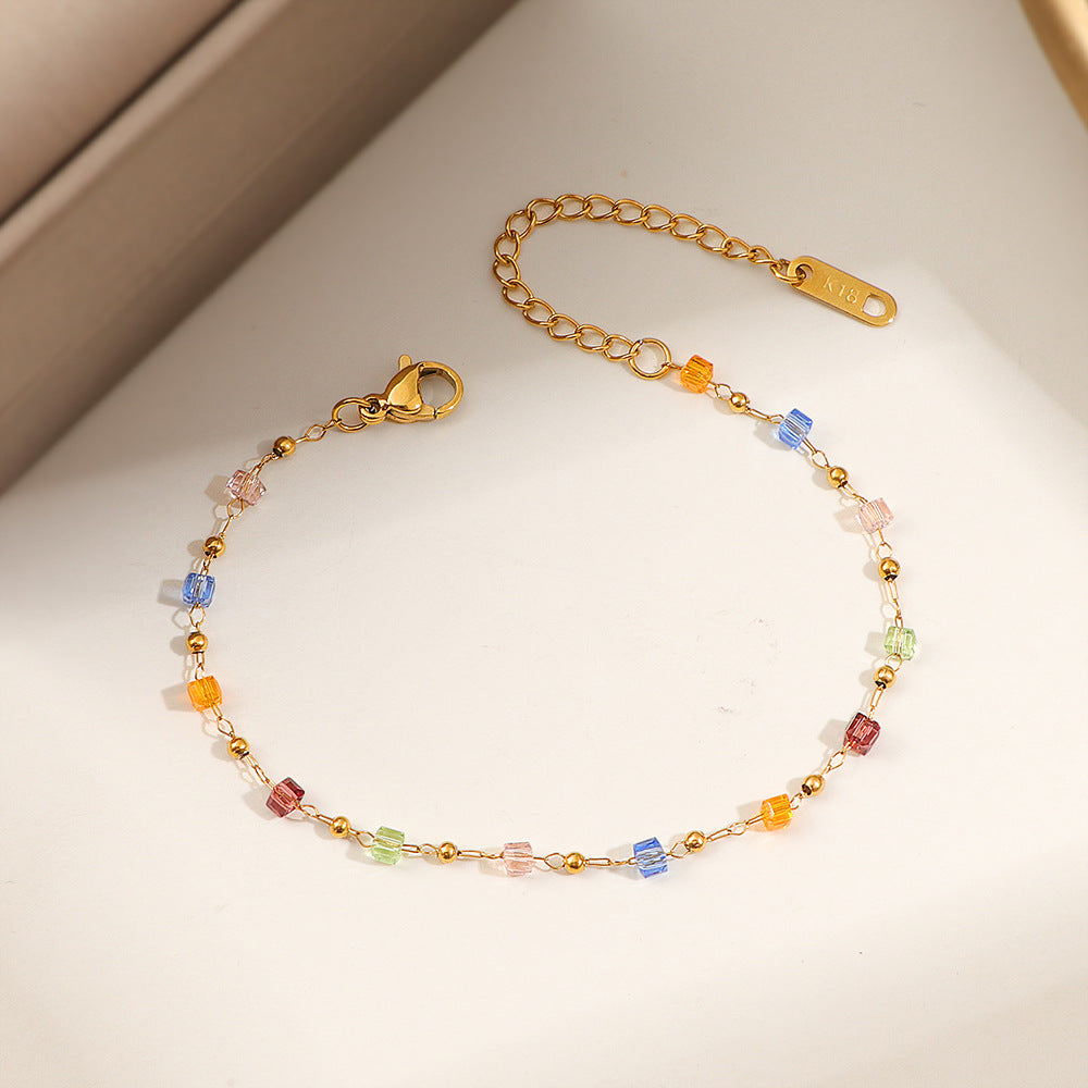 Women's Fashion Small Fresh Color Crystal String Beads Necklaces