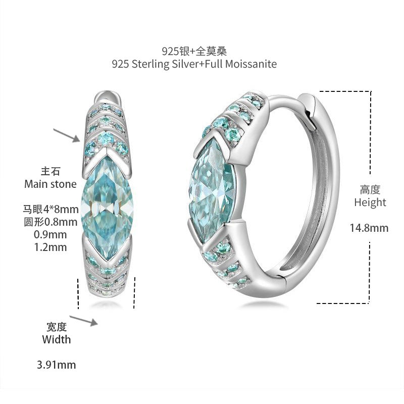 Horus Eye Emerald-Blue Moissanite Stud Earrings — Oval Cut, 18K Gold Plated Sterling Silver