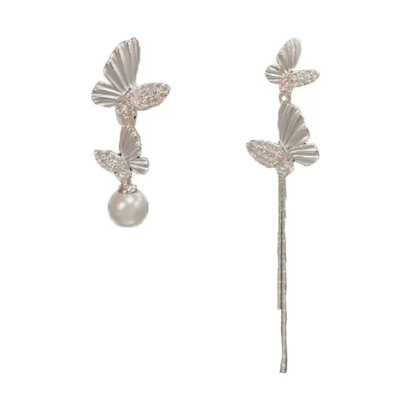 Asymmetric Butterfly Pearl Light Luxury High-grade Elegant Stud Earrings