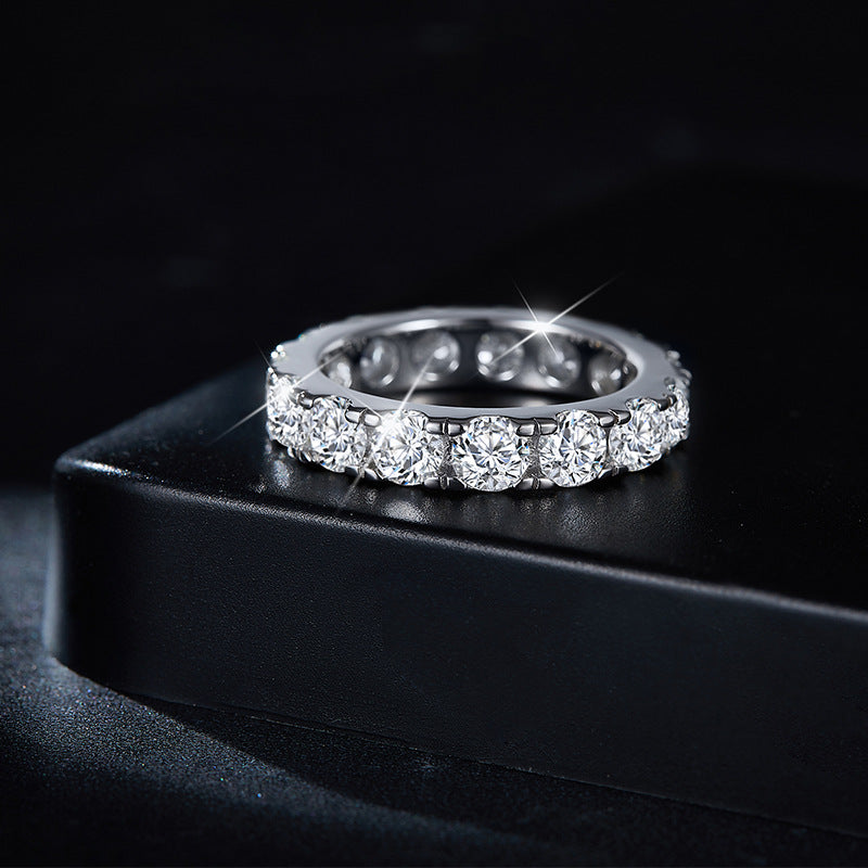 White Gold Plated Stackable Band Ring with Brilliant D-Color Moissanite Stones