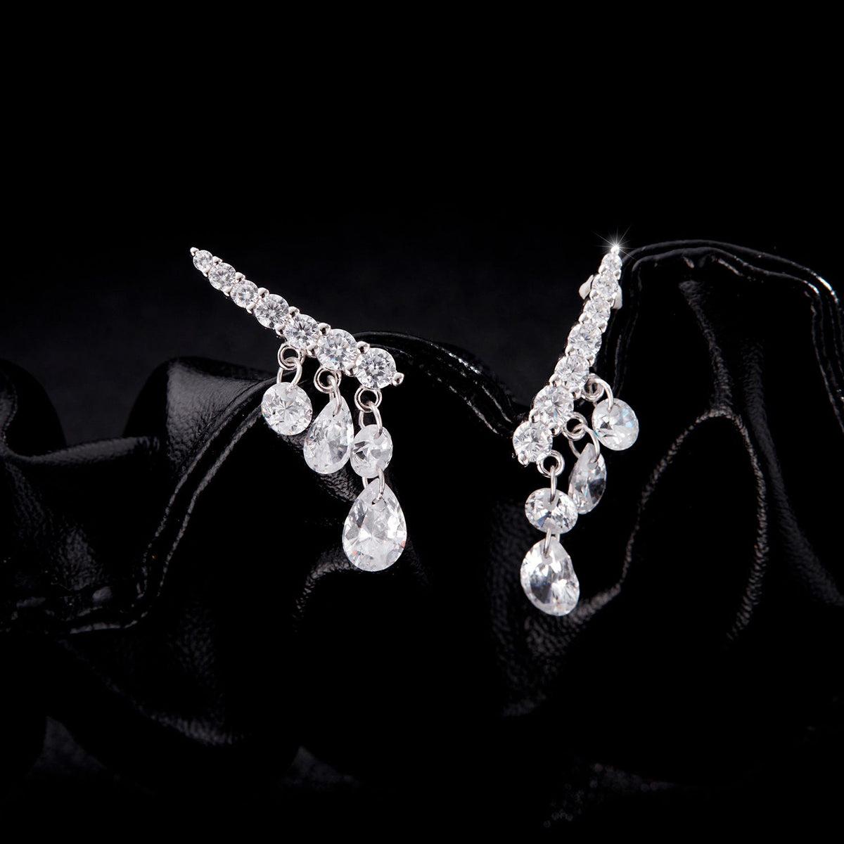 Dainty Waterdrop Pendant Earrings with Sparkling Micro-Pavé Stones in Sterling Silver