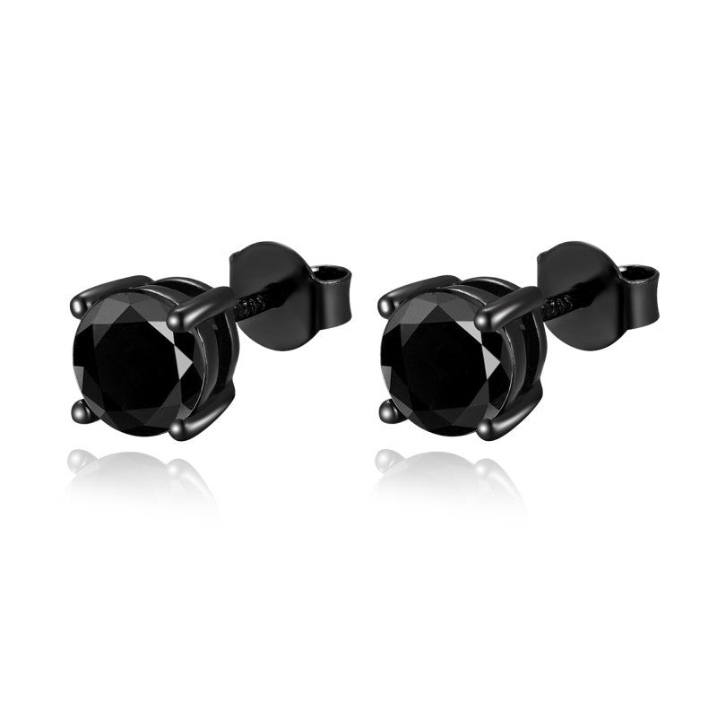 Black D-Color VVS1 Moissanite Stud Earrings — Modern Geometric 925 Sterling Silver, Unisex Fashion Jewelry