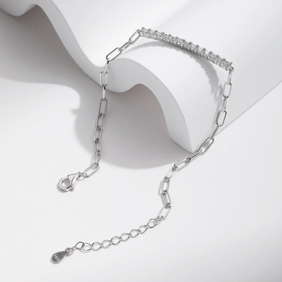 Geometric D-Color VVS1 Moissanite Accent Bracelet in Sterling Silver