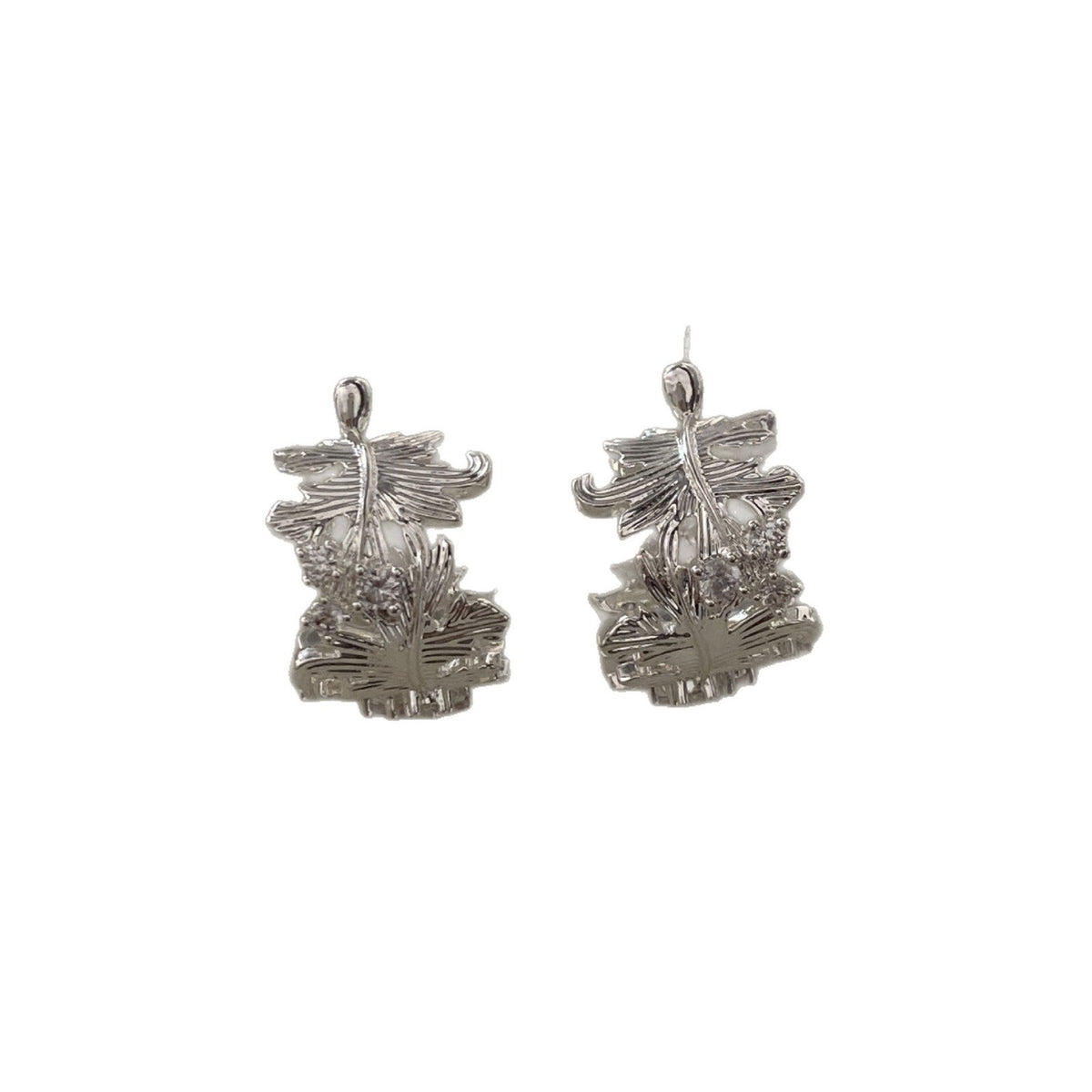Leaf Design Metal Sier Needle Fashionable High Sense Earrings