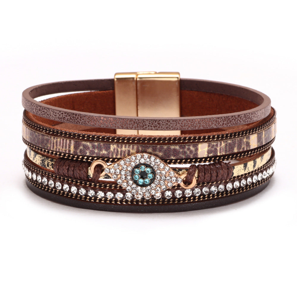 Bohemian Style Devil's Eye Diamond Leather Simple Bracelet