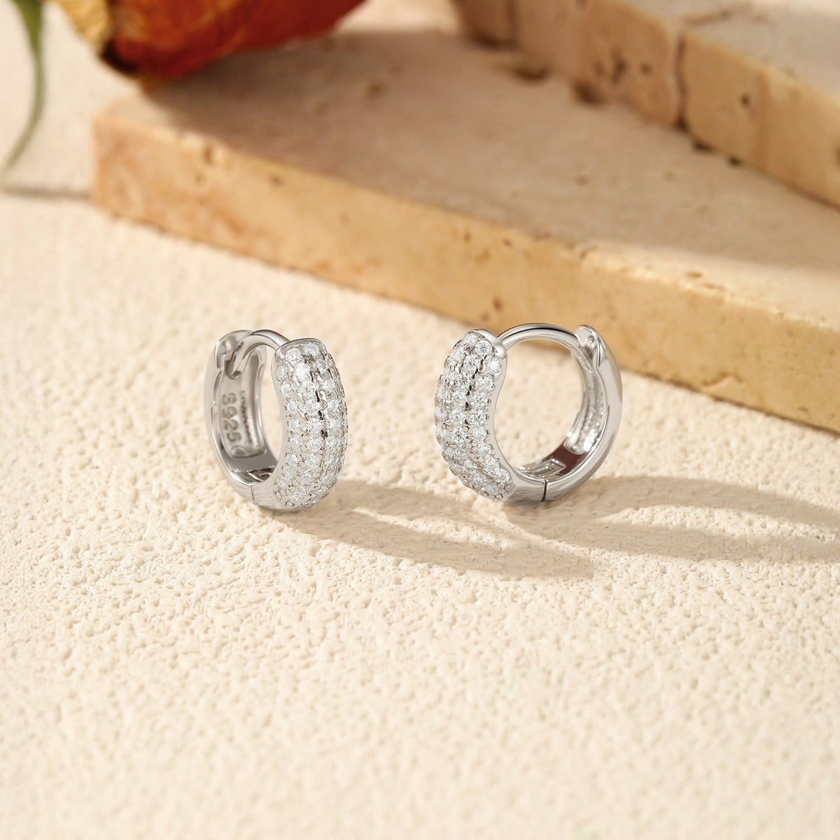 Geometric D-Color VVS1 Moissanite Hoop Earrings in Sterling Silver – Minimalist Stackable Ear Cuffs