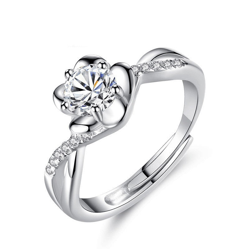 Women's Karat Zircon Gold-plated Diamond Hand Sterling Ring