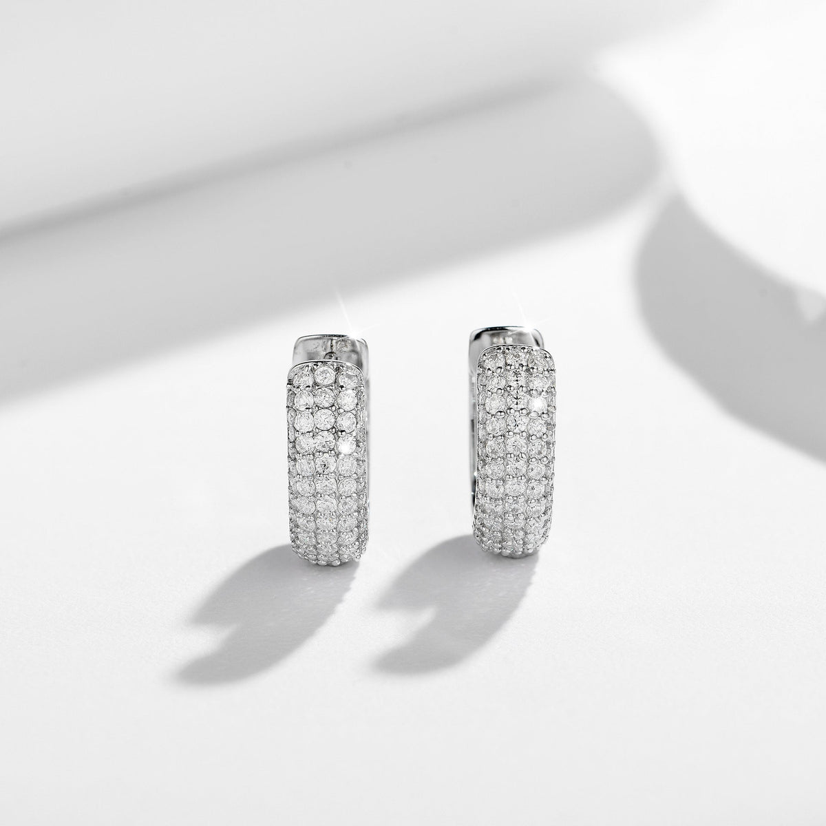 Double Row S925 Sterling Silver Stud Earrings with Premium D-Color VVS1 Moissanite – Timeless Geometric Design