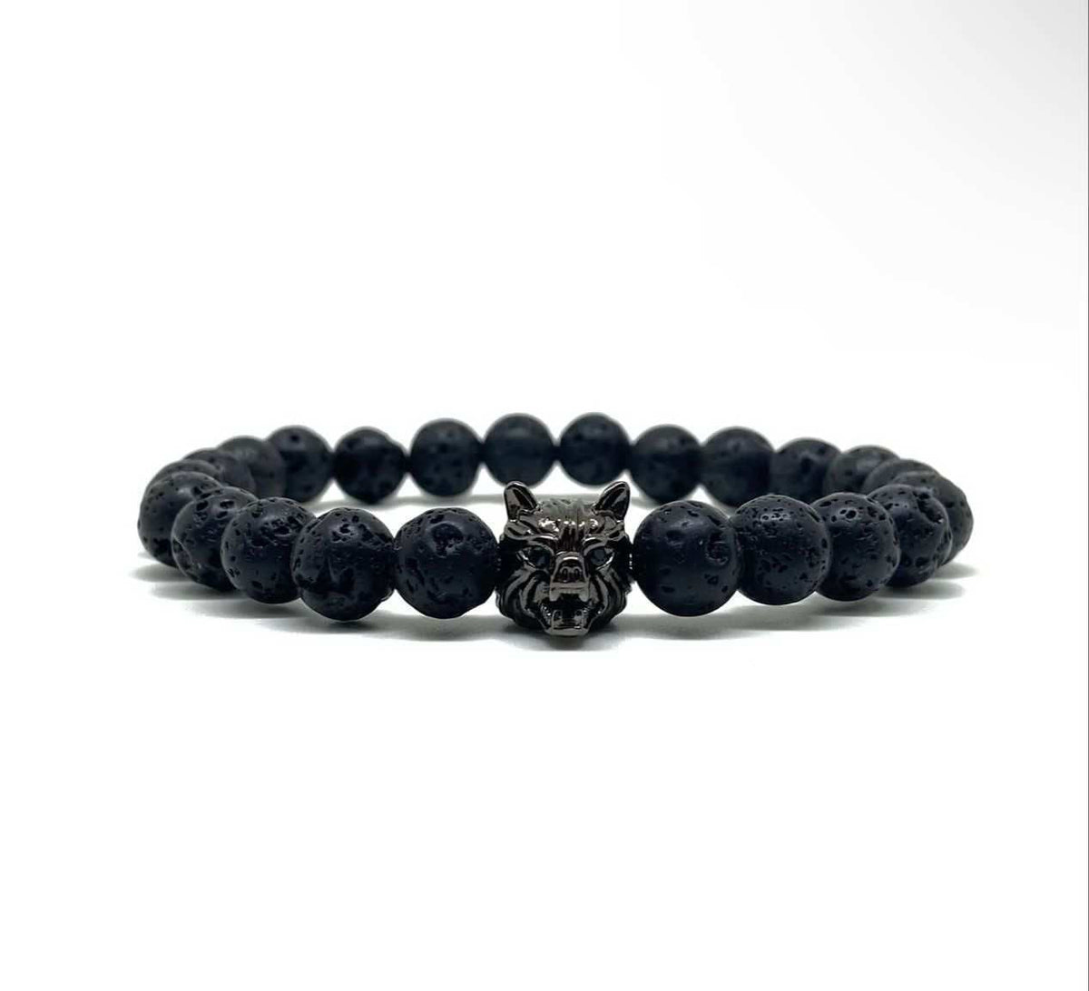 Stone Elastic String Black Frosted Volcanic Rock Hoop Bracelets