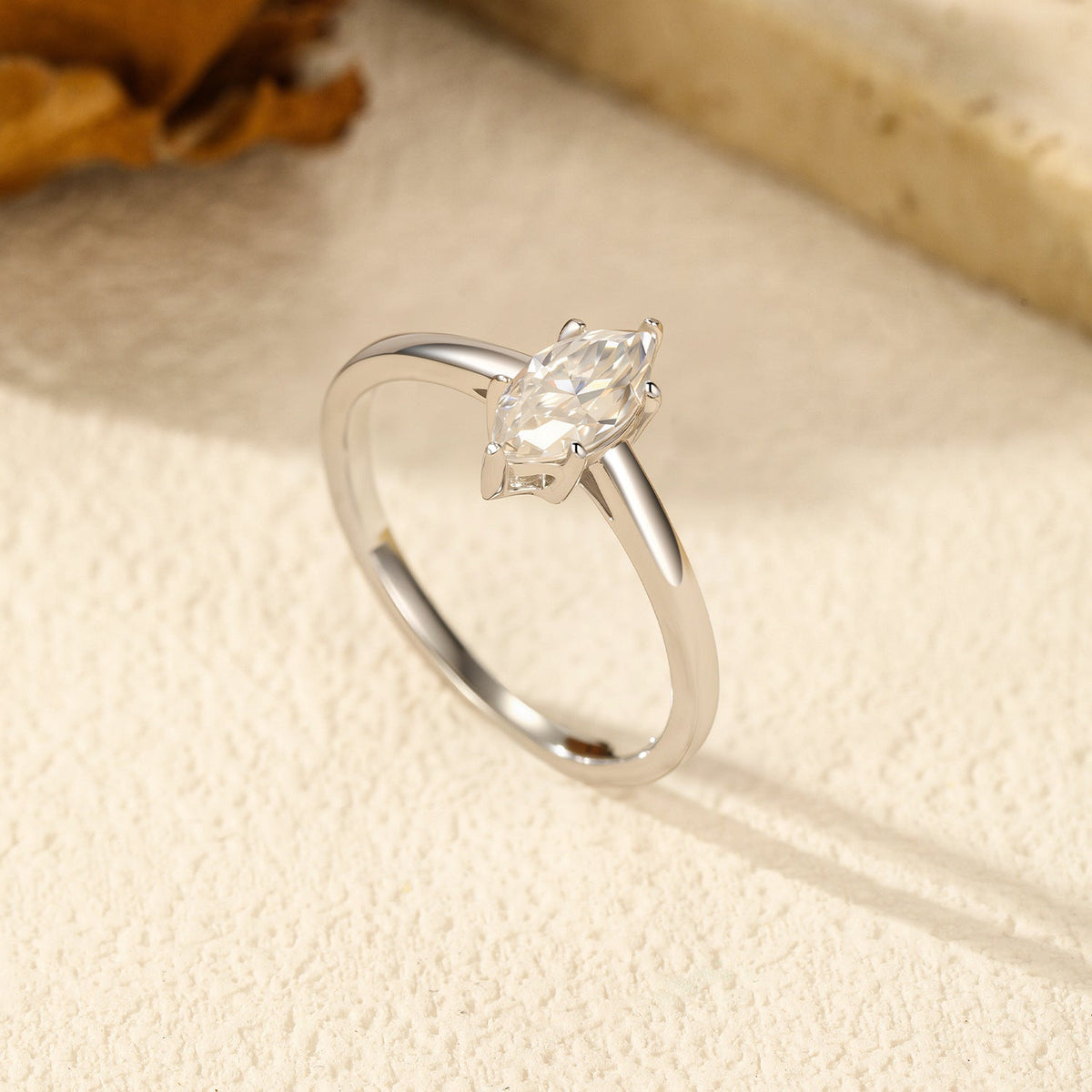 Marquise-Cut D-Color VVS1 Moissanite Engagement Ring in Sterling Silver – Elegant Slim Band for Everyday Wear