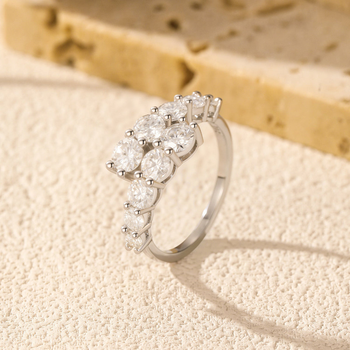 Geometric D-Color VVS1 Moissanite Stackable Engagement Ring in Sterling Silver – Chanel-Inspired Minimalist Band