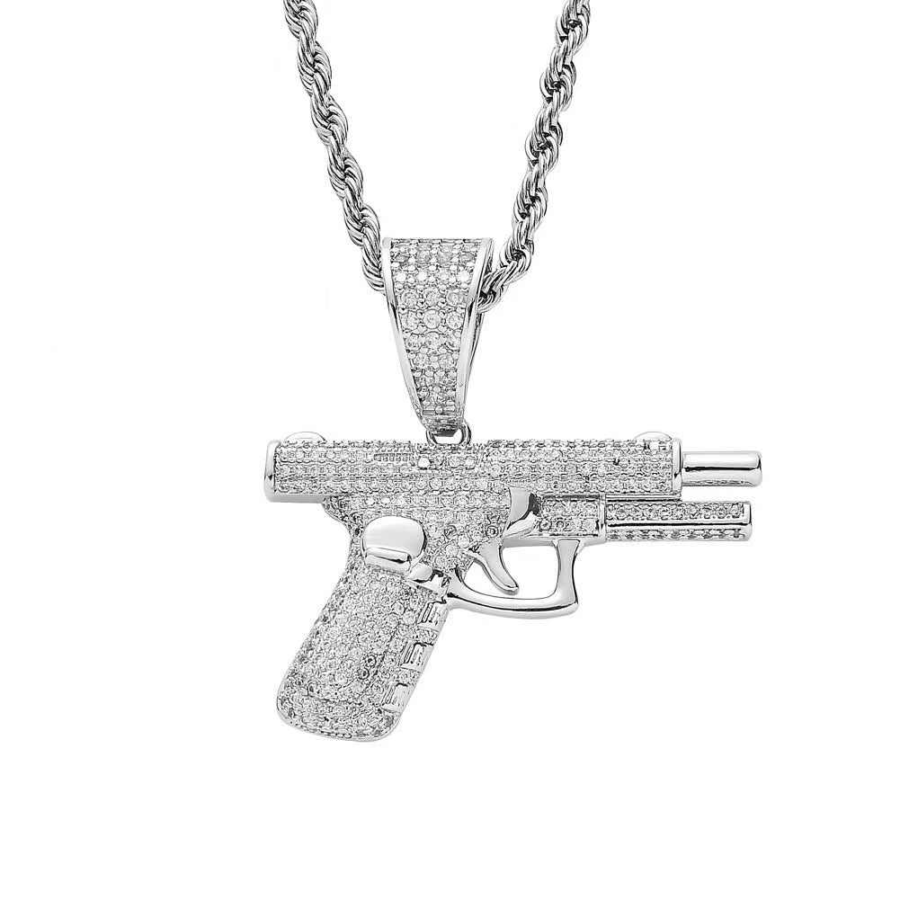 Women's & Men's Hip Hop Cool Pistol Creative Diamond Zircon Gun Type Necklace