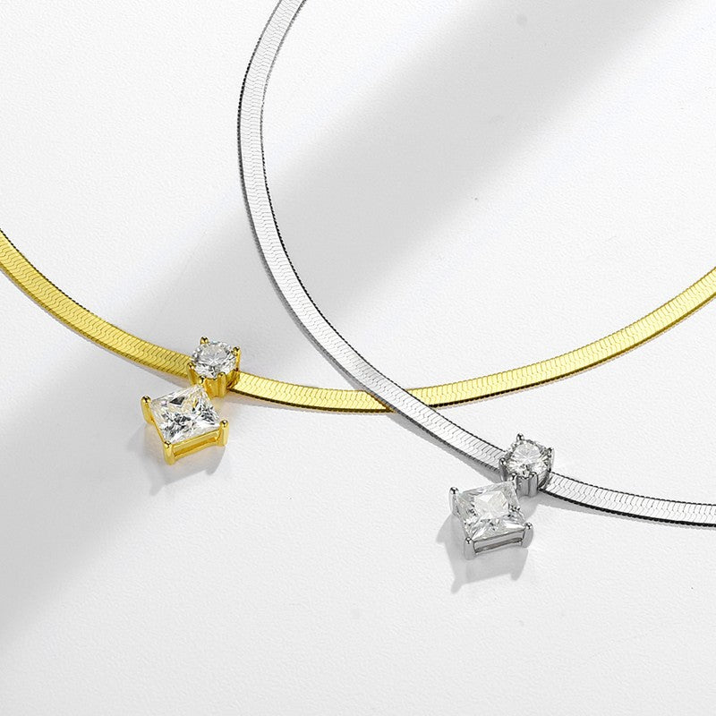 Princess-Cut D-Color VVS1 Moissanite Snake Chain Necklace in Sterling Silver – White Gold or Yellow Gold Plated