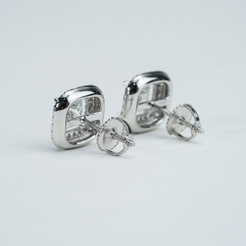 Geometric D-Color VVS1 Moissanite Stud Earrings in Sterling Silver with 18K White Gold Plating