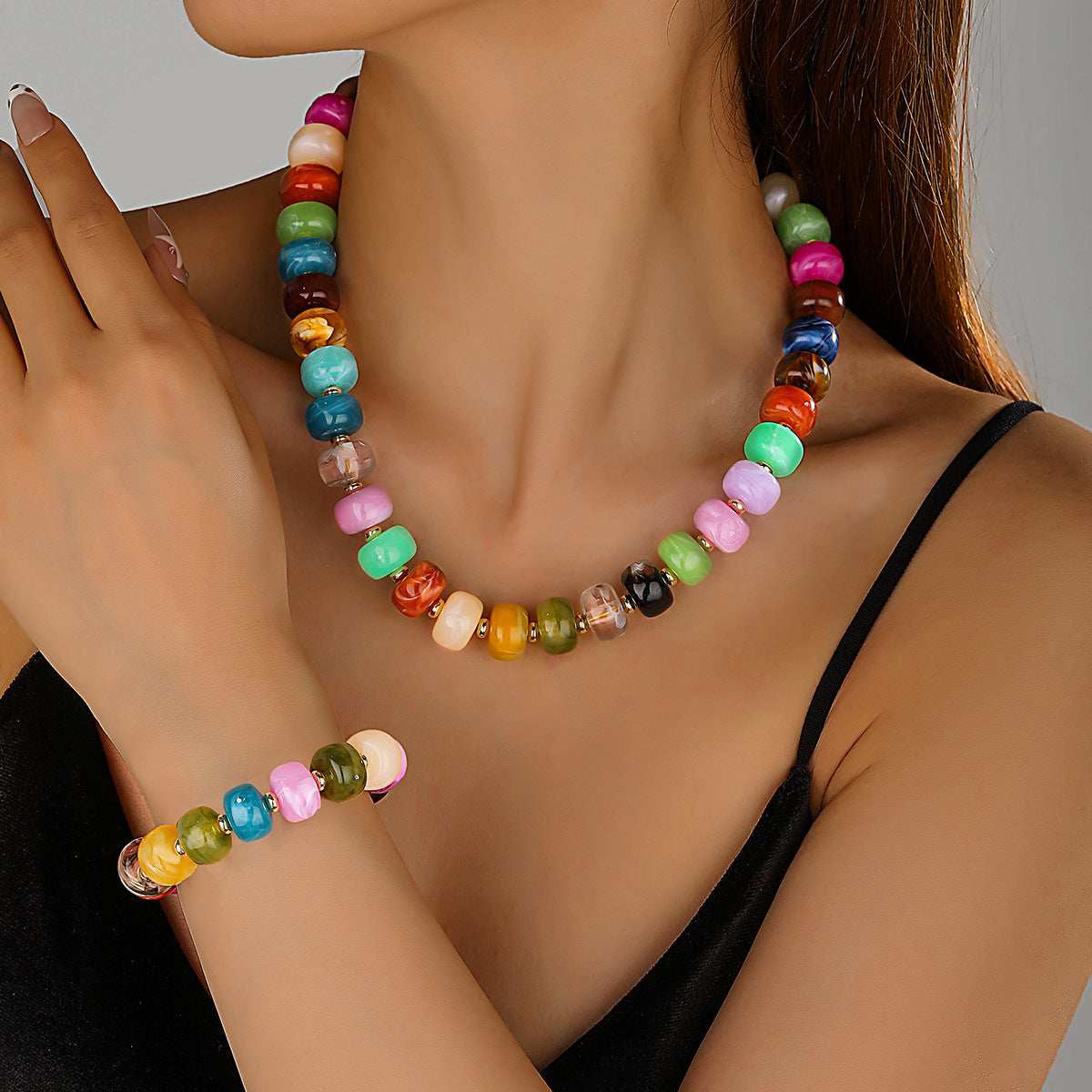 Colorful Acrylic Bead Dopamine Fashion Bohemian Jewelry Set