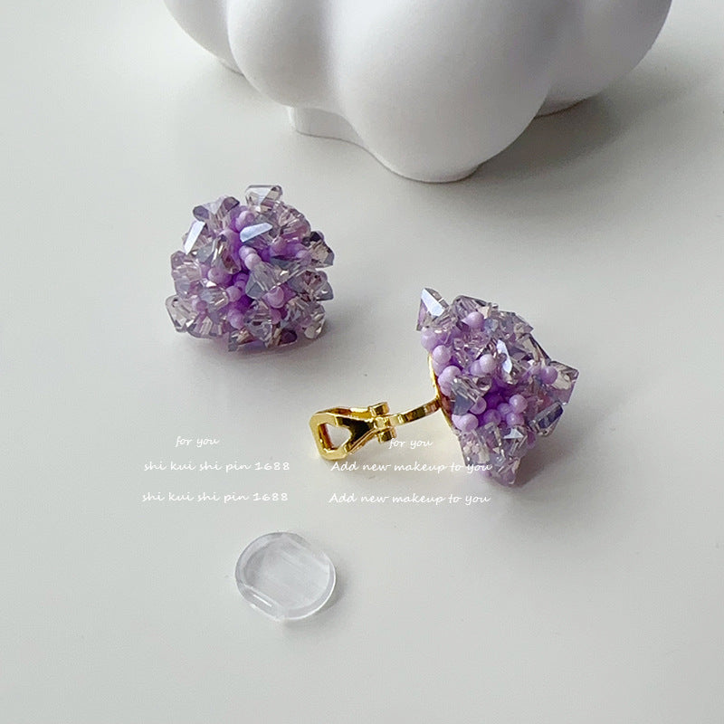 Summer Cool Blue Hydrangea Beaded Fashionable Elegant White Handmade Niche Stud Earrings
