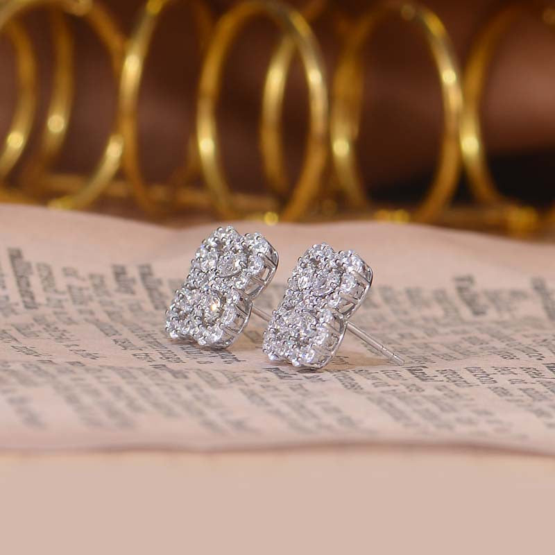 Four-Leaf Clover Drop Earrings in Sterling Silver with D-Color VVS1 Moissanite Stones